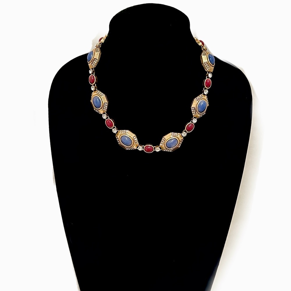 NEIMAN MARCUS | Vintage-Inspired Red & Blue Cabochon Necklace/Earring Set | NWOT - Picture 4 of 10